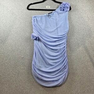 PrettyLittleThing Womens Blue One Shoulder Ruched Mesh Floral Mini Dress Size M